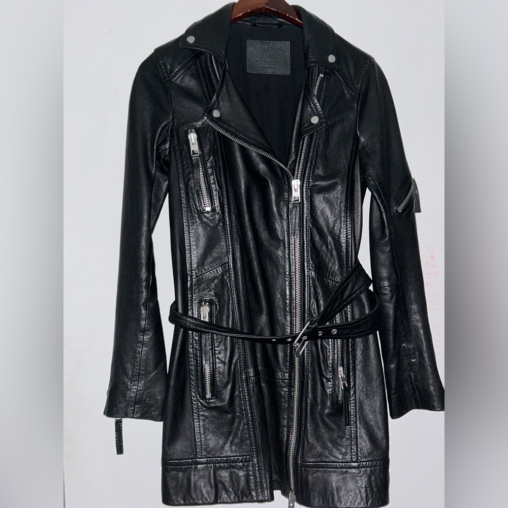 ALL SAINTS Asker Biker Leather Jacket US size 2 - Picture 9 of 12
